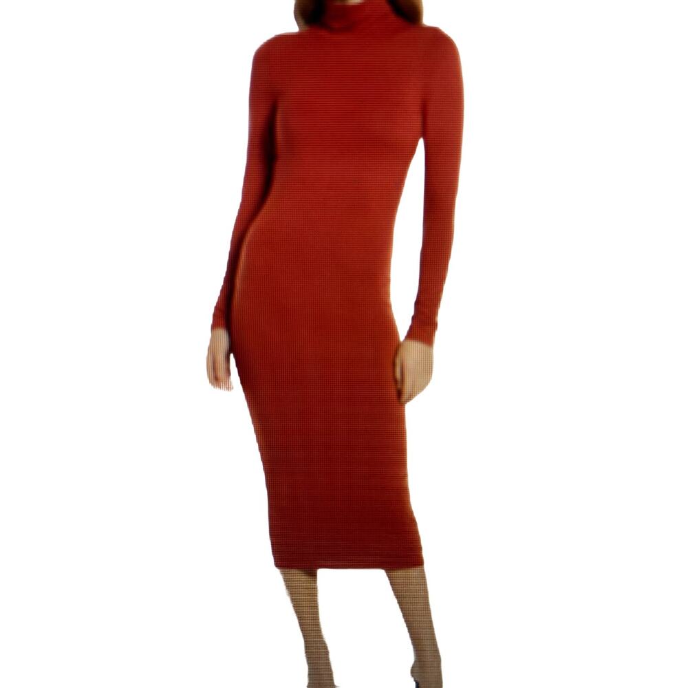 NWT Good American sundown, mock neck, midi dress in brick